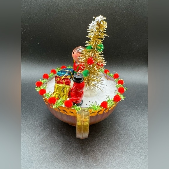 OOAK Christmas Assemblage Decor Vintage Wooden Ornaments and Carnival Glass - Picture 6 of 7